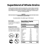 Nutritional facts label for Khalis OATS S + NUTS, showing fiber, protein, and natural ingredients with no added sugar.